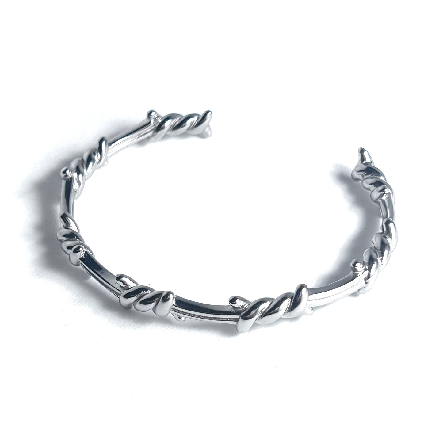 Barbed Wire Stiff Bangle Bracelet in Silver