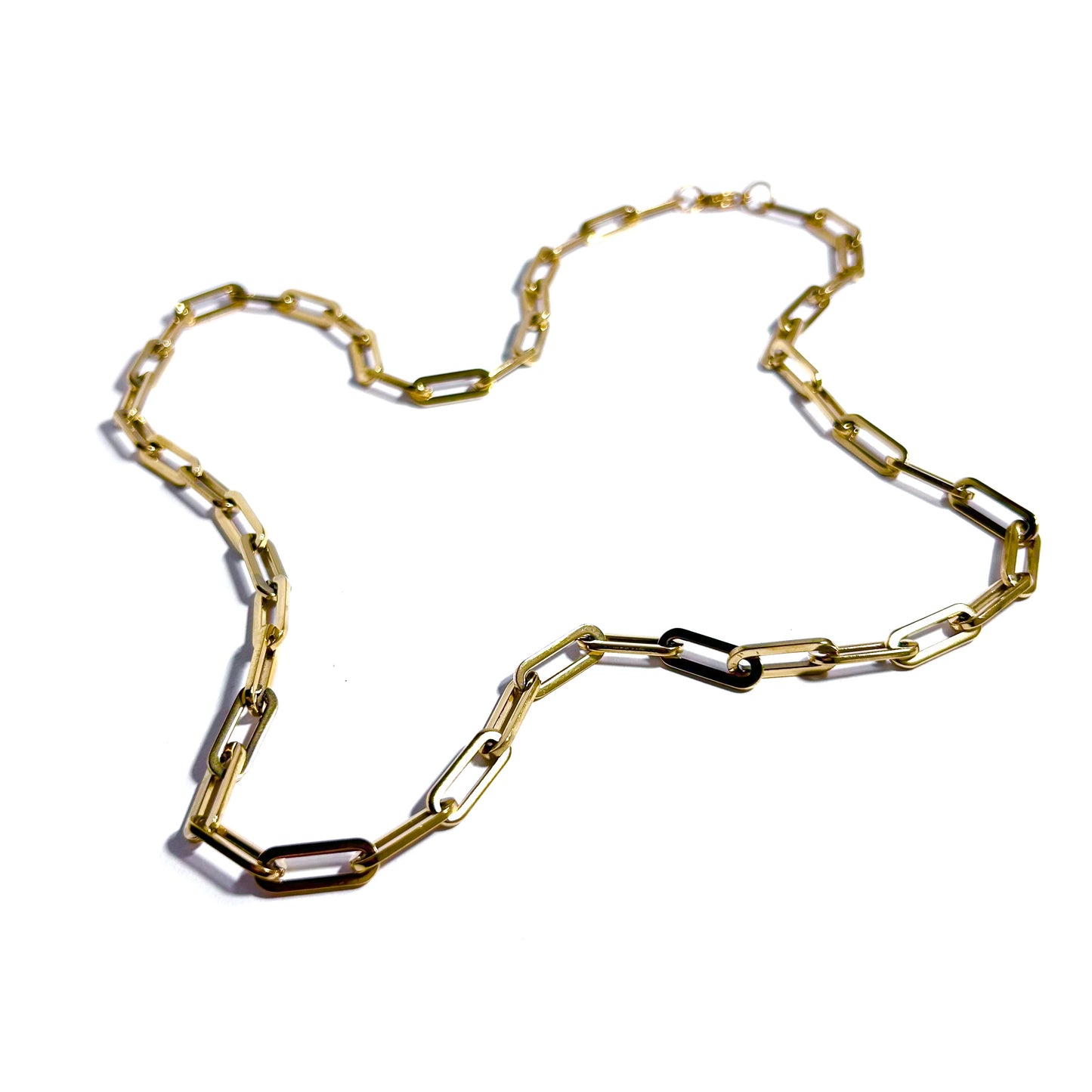 Flat Rectangle Link Chain Necklace in Gold