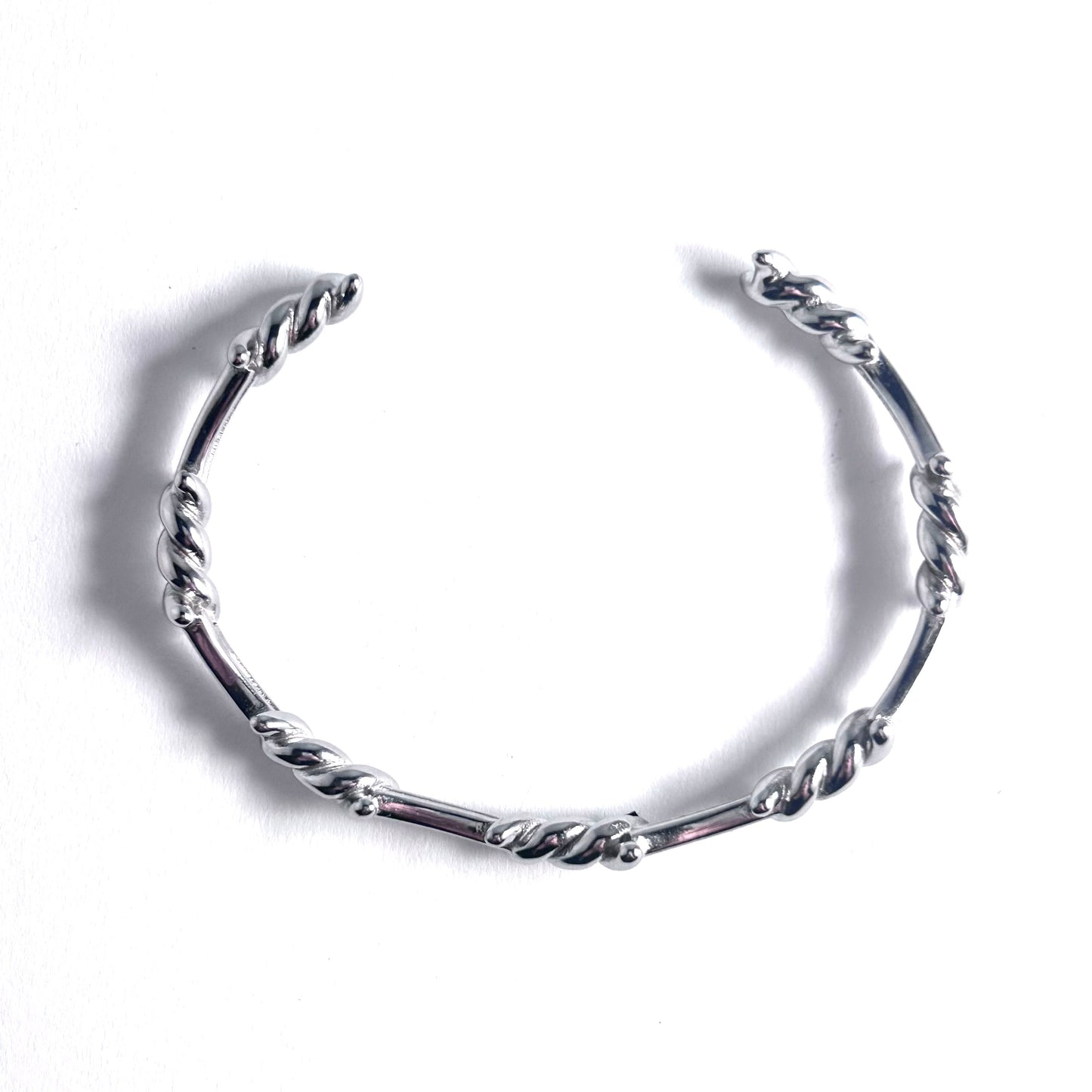 Barbed Wire Stiff Bangle Bracelet in Silver