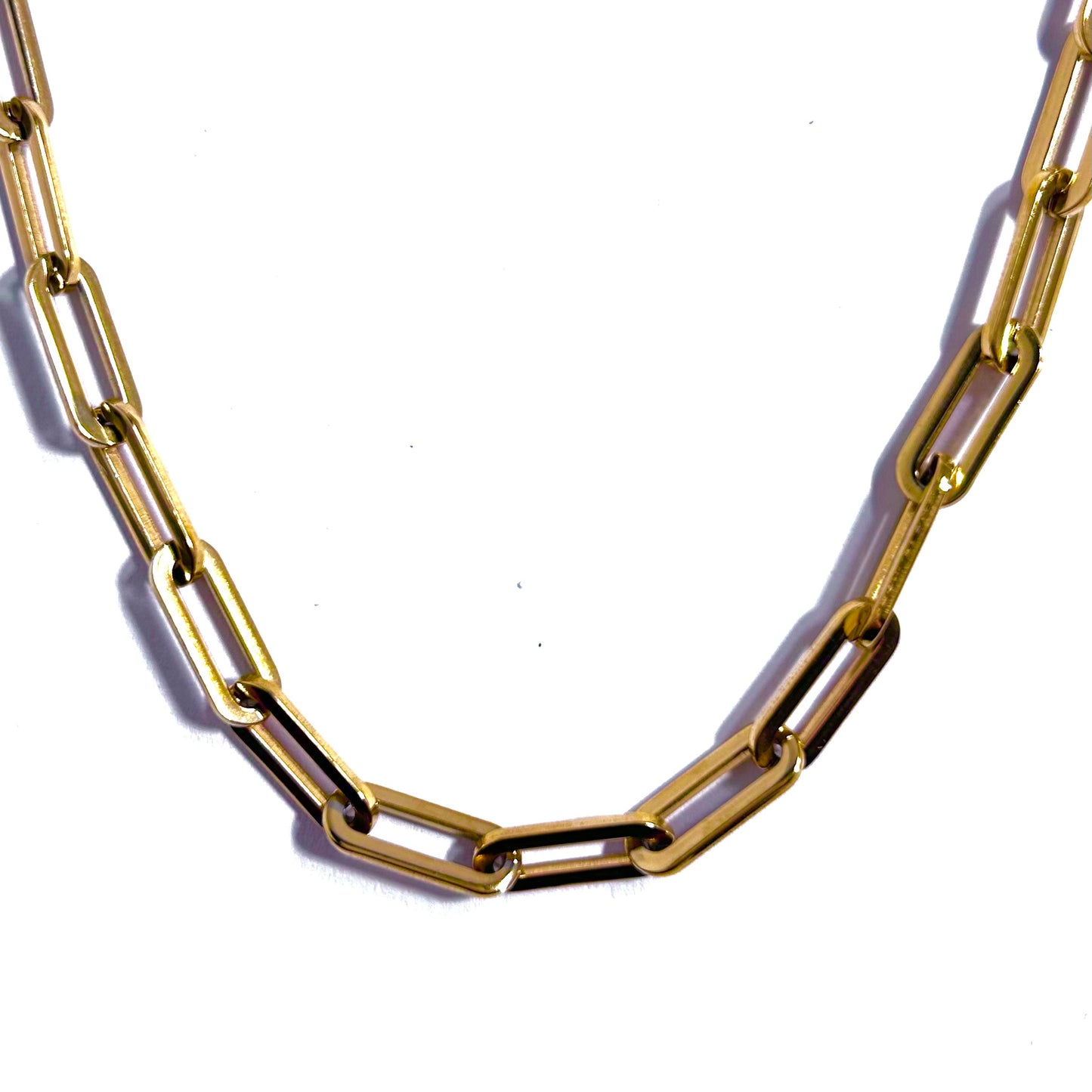 Flat Rectangle Link Chain Necklace in Gold