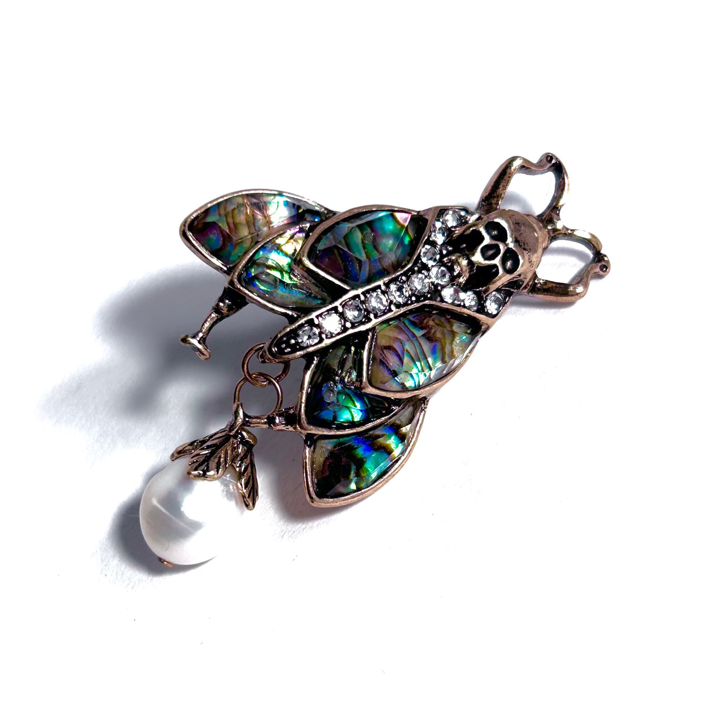 Moth, Skull & Baroque Freshwater Pearl Abalone Brooch Pin