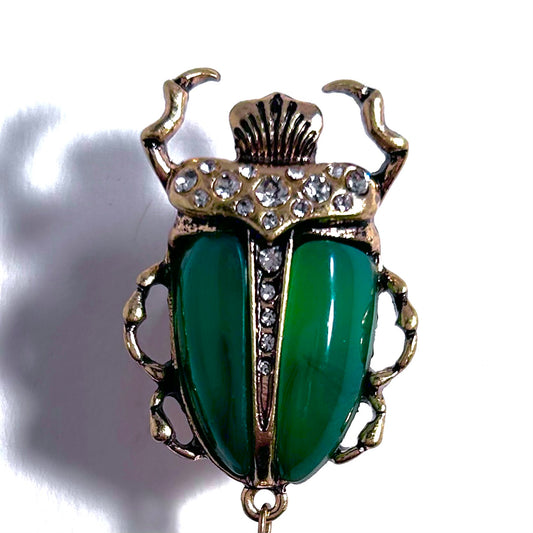 Scarab & Baroque Freshwater Pearl Jade Green Brooch Pin