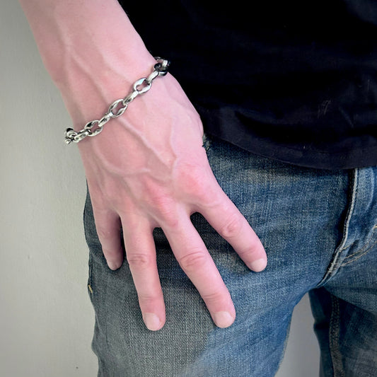 Thick Coffee Bean Chain Bracelet in Silver