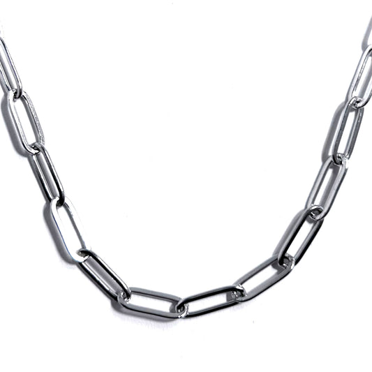 Thin Flat Rectangle Link Chain Necklace in Silver